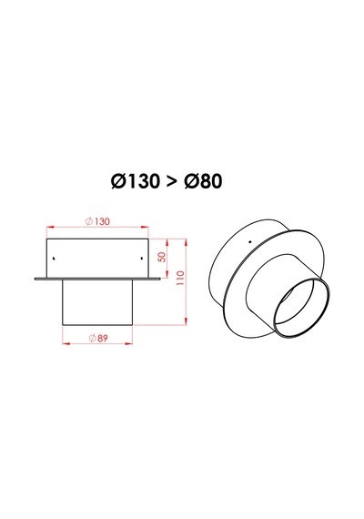 Baca Redüksiyon / Boy: 11 Cm, Çap: 8 13 Cm / Mat Siyah Boyalı / Baba's Stove