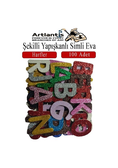 Şekilli Simli Eva Yapışkanlı Harfler 100 Lü 1 Paket Kendinden Yapışkanlı Simli Eva Sticker Okul Öncesi Kreş Ana