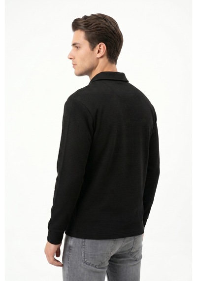 Opınıon Erkek Spor Polo Yaka Petek Dokulu Sweatshırt Bgl-st05442 Siyah