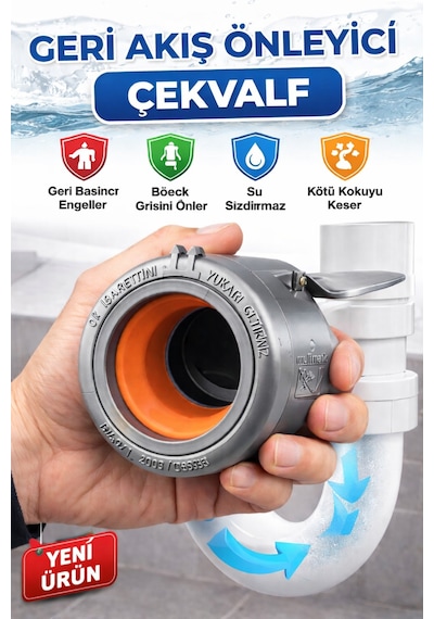 Lavabo Koku Giderici Çek Valfli Gider Adaptörü Ø50 Conta Evye Koku Ve Böcek Önleyici Sistem