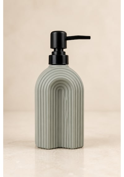 Çizgili Bohem Minimal Cam Sıvı Sabunluk - 250ml - 14x6x5.5 Cm Gri