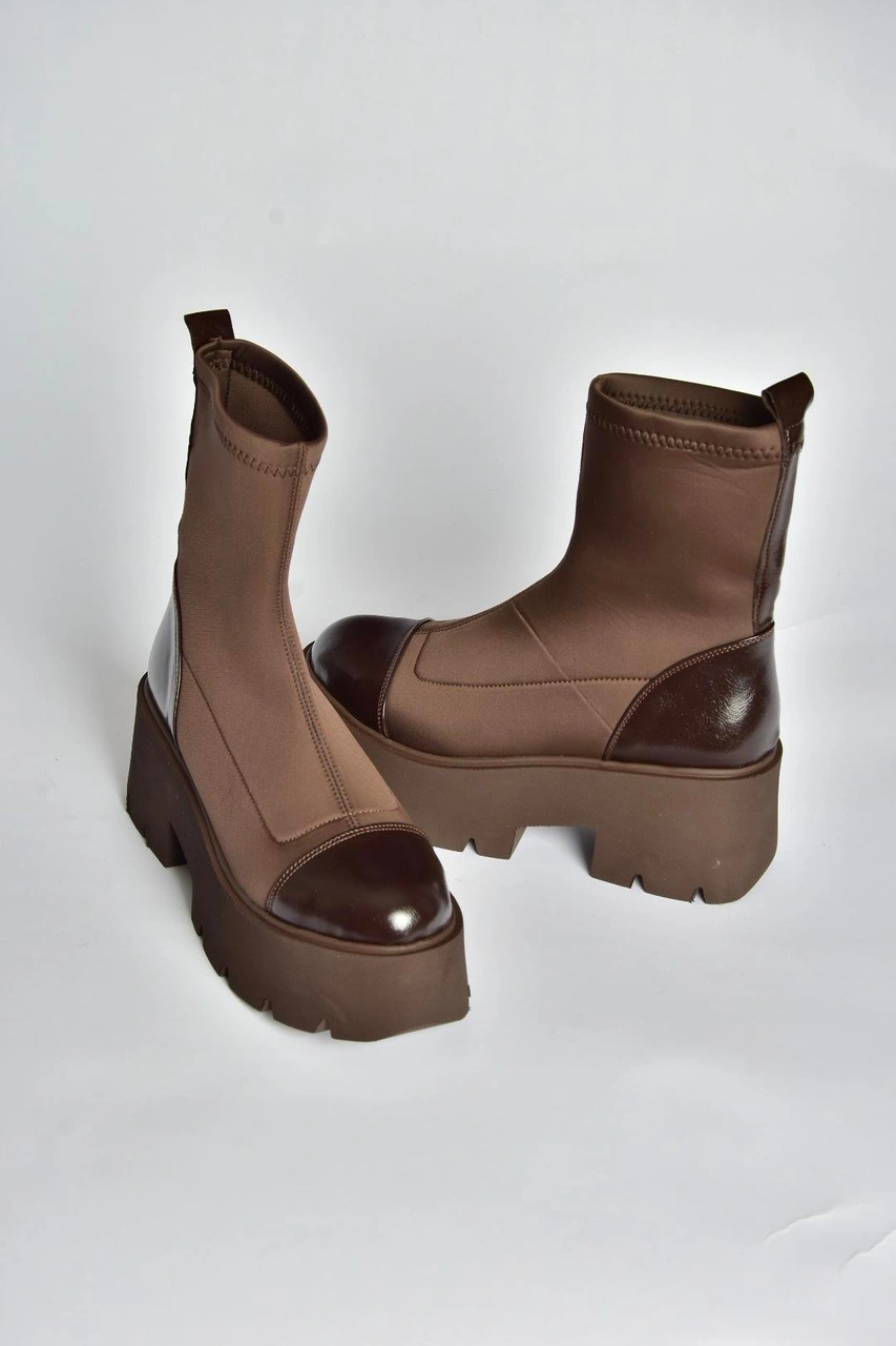 Fox Shoes V272902904 Kahverengi Kumaş Kalın Tabanlı Kadın Bot Kahverengi-kumaş