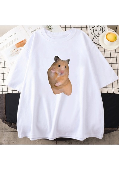 Startmore Beyaz Hamster Meme Kawaii Karikatür Grafik Baskılı Yaz Li L Beyaz