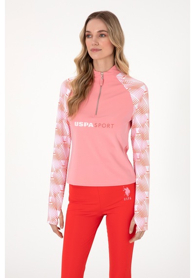 U.S. Polo Assn. Kadın Pembe Fermuarlı Dik Yaka Sweatshirt 50300732-VR041