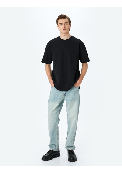 Koton Normal Bel Pamuklu Vintage Straight Fit Kot Pantolon Petrol 5sam40063ıd Petrol