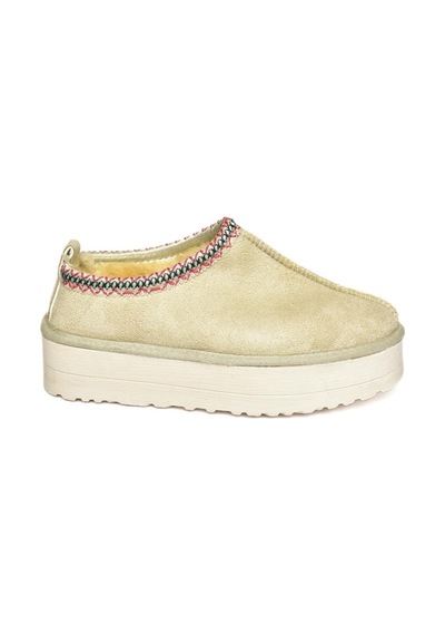 Fox Shoes R612047302 Bej Süet İçi Tüylü Kalın Tabanlı Kadın Terlik Bej