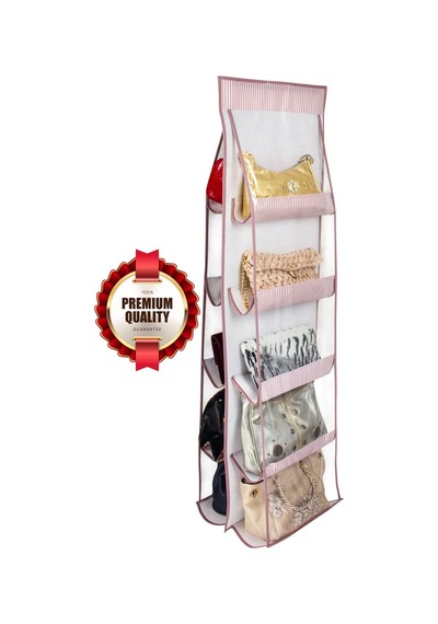 Lüx 10'lu Askılı Çanta Dolap İçi Düzenleyici Organizer Pembe 35x125 Kumaş Pembe Tr Diğer
