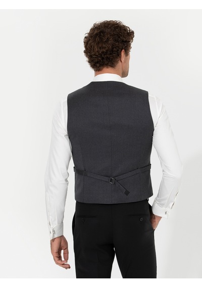 Cacharel Antrasit Slim Fit Yün Karışımlı Yelek Gri