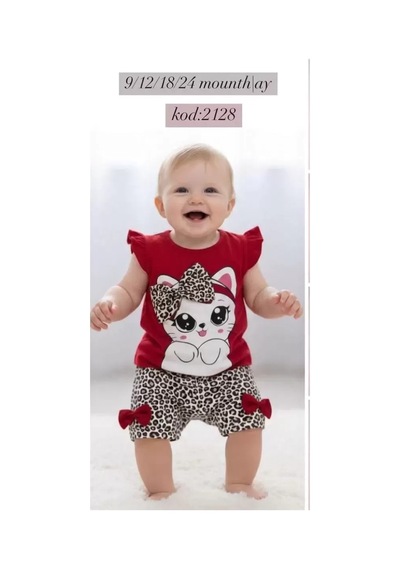 Hsc-bilisim 9/24 Ay Leopar Kedi Baskılı Bebek Takımı - Name1: Renk Çok Renkli