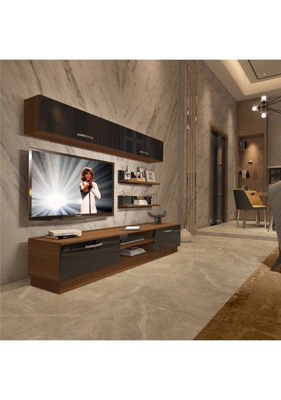 Decoraktiv Eko 5b Mdf Dvd Tv Ünitesi Tv Sehpası - Ceviz Siyah Ceviz - Siyah
