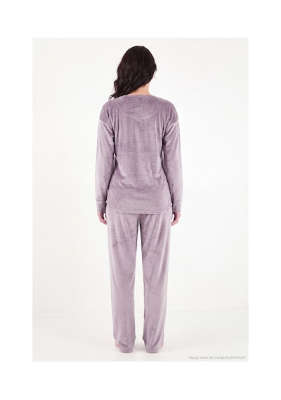 Lela Bisiklet Yaka Yumuşak Dokulu Parlak Kadife Pijama Takımı Kadın Pijama Takımı 6094209 Lila LİLA