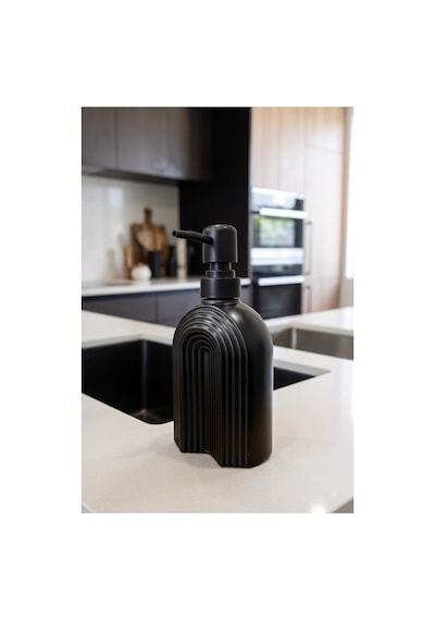 Çizgili Bohem Minimal Cam Sıvı Sabunluk - 250ml - 14x6x5.5 Cm Siyah