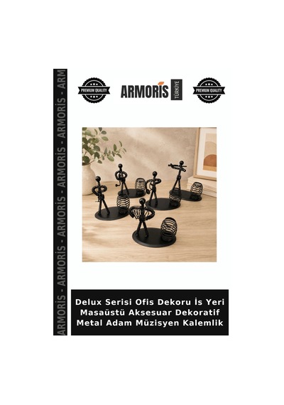 Delux Serisi Ofis Dekoru İs Yeri Masaüstü Aksesuar Dekoratif Metal Adam Müzisyen Kalemlik Çok Renkli