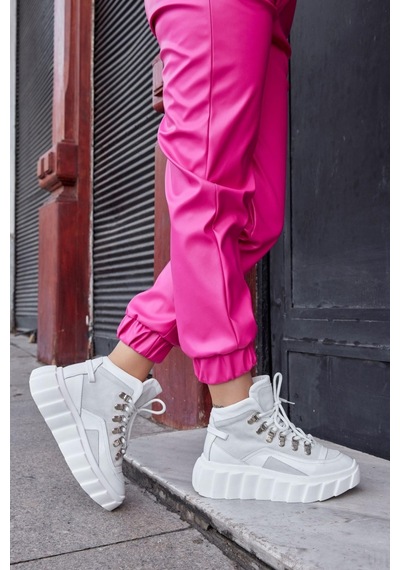 Candy Beyaz Hakiki Deri Kadın Sneaker Bot-Beyaz