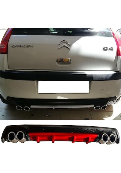 Citroen C4 Kırmızı Difüzör Çiftli Yuvarlak Egzoz Görünümlü D Tip Difizör