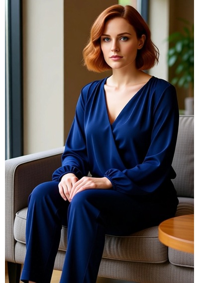 Ersefa Moda Büyük Beden Kruvaze Örme Regular Düz Desen Casual Günlük Reg Lacivert