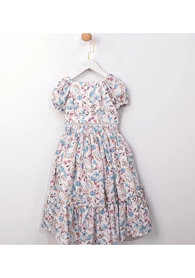 Ministok Alice Çiçek Desenli Kız Çocuk Crop Blüz Etek Takım Mavi