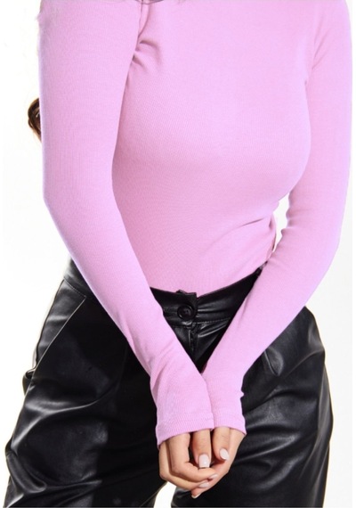 Alya Underwear Kaşkorse Tam Boğazlı Body Sweatshirt, Fitilli Kumaş, Likralı, Gül Kurusu LILA