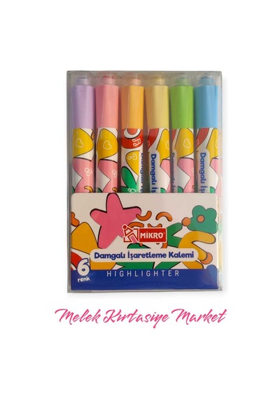 6 Renkli Damgalı İşaretleme Kalemi Highlighter Gri