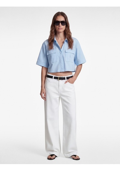 Koton Pamuklu Kargo Cep Detaylı Kısa Kollu Oversize Crop Gömlek Mavi 6sak60288pw