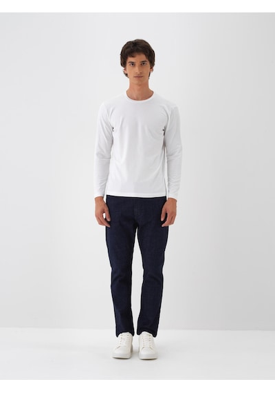Xint Beyaz Slim Fit Bisiklet Yaka Modal Uzun Kol Tişört 502150