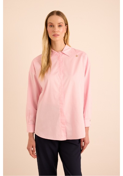 Aker Sırtı Volan Detaylı Cotton Gömlek Pembe Pembe