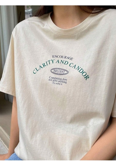 Uyguntarz Unisex Clarıty And Candor Baskılı Tasarım Tshirt Bej