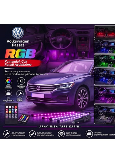Volkswagen Passat Ayak Altı Led Kumandalı Araç Içi Aydınlatma 4 Lü Sese Duyarlı Renk Değiştirme Özellikli
