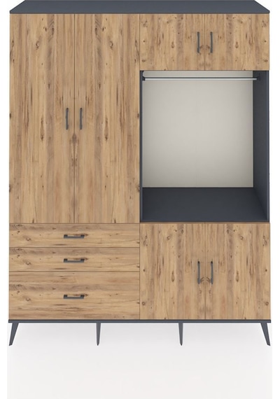 Hyperion Gardrop 7 Raflı 3 Çekmeceli Tek Askılı 176x44x221 Antrasit-çam Çam Hyperion Gardrop 7 Raflı 3 Çekmeceli Tek Askılı 176x44x221 Antrasit-çam Çam
