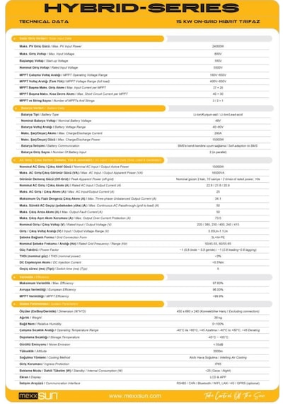 Mexxsun 15 Kw Hibrit Trifaze Lv 48 V Ürün Açıklaması