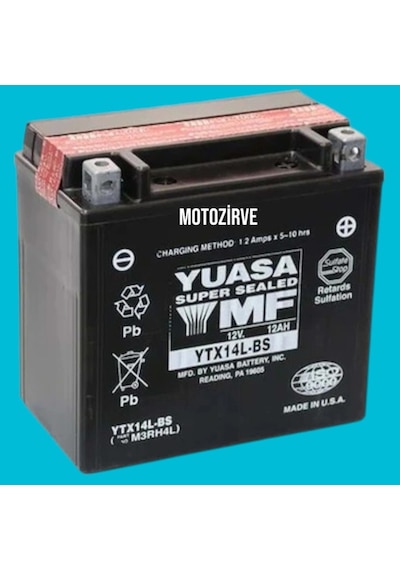 Yuasa Ytx14l-bs Cp 12v 12 Amper 200 Cca Bakım Gerektirmeyen Motosiklet Aküsü, Ytx14lbs
