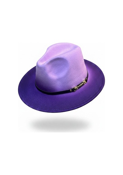 Gigi Luxe Özel Tasarım Fedora Fötr Şapka Ayarlanabilir Gold Aksesuarlı Kovboy Fötr Mor Mor