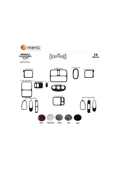 Meriç® Renault Clio Symbol Ön Torpido Kaplama 15 Parça 2004-2008 (530157170)
