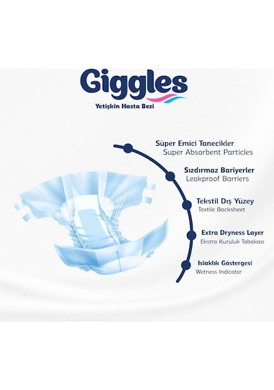 Giggles Yetişkin Bel Bantlı Hasta Bezi Medium 30'lu 4 Paket 120 Adet L
