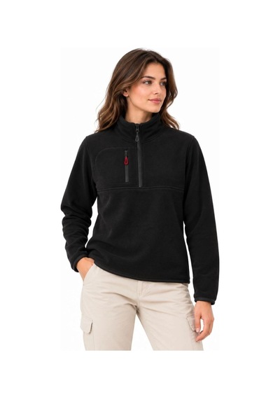 Velmora Fashion Kadın Polar Dik Yaka Yarım Fermuarlı Fermuarlı Göğüs Cepli Regular Fit Kışlık Sweatshirt - Siyah