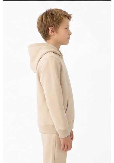 Esila Kids Çocuk Eşofman Takımı Kapüşonlu 3 İp 5-10 Yaş Bej
