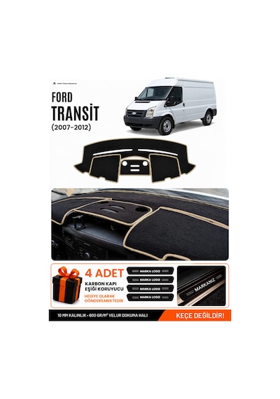 Ford Transit 2007-2012 Uyumlu Torpido Koruma, Torpido Örtüsü, Torpido Kılıfı - Siyah Bej