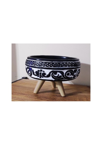 Beton Saksı Ayaklı Sukulent Bonzai Aranjman Teraryum Çiçek Saksısı 19x15cm Beyaz-siyah