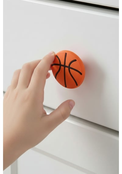 Basket Topu Çocuk Odası Mobilya Kulbu - Polyester - Tek Vidalı Dolap ve Çekmece Kulpu Turuncu