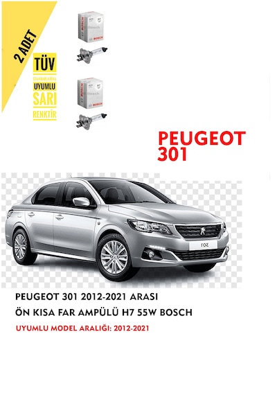Peugeot 301 2012-2021 Arası Ön Kısa Far Ampülü 2 Adet Sarı Renk