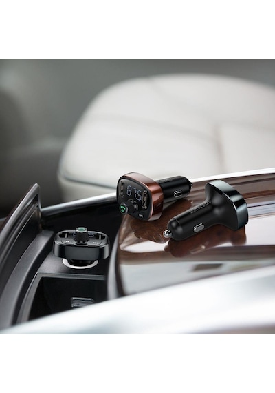 Baseus T-Typed S-09 Bluetooth FM Transmitter Dual USB Araç Şarj Aleti Siyah