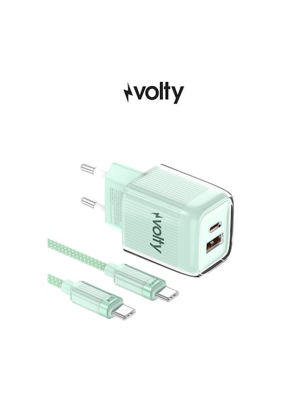Hızlı Şarj Adaptörü 35w Gan + Type-c Kablo 60w Pd Usb-c & Usb-a, Laptop & Telefon Yeşil-v0102022