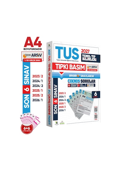 Karakutu Yayınları 2027 TUS Temel Tıp Bilimleri ÖSYM Çıkmış Soru Tıpkı Basım Son 4 Yıl 6lı Deneme Kitapçığı