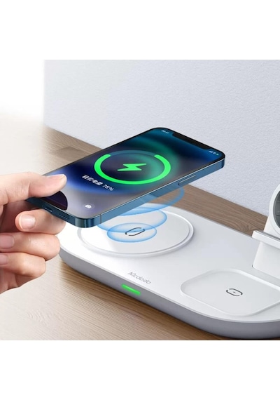 Mcdodo CH-7062 3in1 15W Çoklu Magsafe Kulaklık Saat ve Telefon Şarj Stand Beyaz