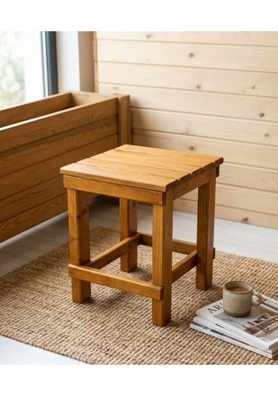 Missidea Kare Model Ahşap Tabure 30x30 Cm- Doğal, El İşçiliği, Modern Tabure