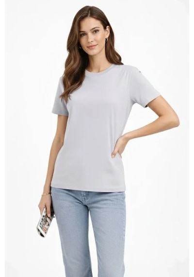 Bisiklet Yaka Tişört Regular Kalıp Basic Pamuklu Günlük Kullanım T-shirt - Gri Gri