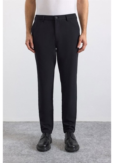 Süvari Siyah Slim Düz Pike Kemerli Yıkamalı Jogger Pantolon Spn2020500008-s09