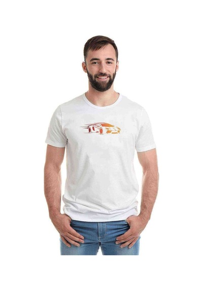 Araba Hızlı Lamborgini Baskılı Beyaz Erkek Tshirt