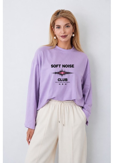 Medinenur Kadın Soft Noise Club Baskılı Uzun Kollu Tesettüre Uygun Body Lila