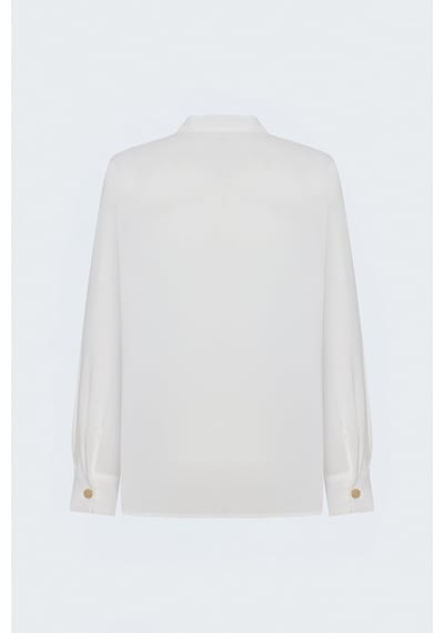 Sateen Degaje Yaka Bluz - Ekru-137864